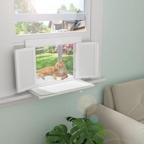 GDLF Cat Window Box, Universal Cat Window Perch Catio with Mosquito Proof, Fits Double Hung Windows 24" to 38.5" Wide, for Sunbathing, Napping & Outdoor Viewing (Min Height 20") - size: fits up to 20"