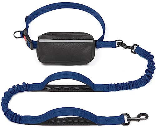 iYoShop Hands Free Dog Leash with Zipper Pouch, Dual Padded Handles and Durable Bungee for Walking, Jogging and Running Your Dog (Large, 25-120 lbs, True Navy) - color: True Navy, size: Large