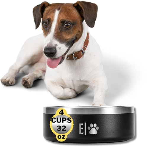 32 oz - 4 Cups Stainless Steel Dog Bowls – Triple-Insulated Pet Dish Keeps Water Cold & Food Warm – BPA-Free, Non-Slip Base – Durable & Elegant Feeding Bowl for Small & Medium Dogs & Cats - size: 32 oz