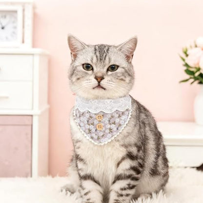 SCENEREAL Breakaway Cat Collar with Bell & Bandana, Cute Kitten Collar Suitable for Large Big Cats, Grey Flower - color: Grey Flower