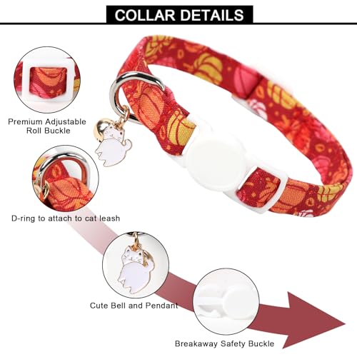 Unique style paws 2 Pack Kitten Collar Breakaway with Bell & Pendant, Adjustable Safety Cat Cotton Collars for Girl Boy Cats and Small Pets - color: deep mapleleaf & pumpkin