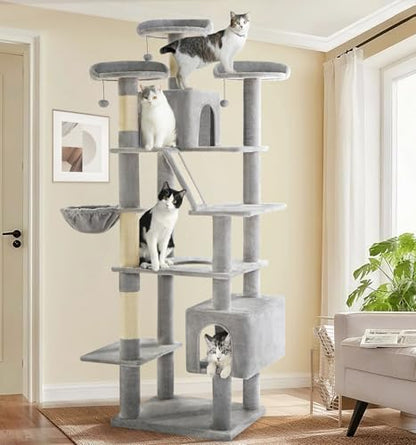 Made4Pets Tall Cat Tree, 80" Cat Tree Tower for Indoor Cats Large Adult, Modern Cat Tower with Scratching Post, Cozy Hammock, 3 Perches and 2 Condos, Sturdy and Fluffy, Light Gray - color: Light Gray