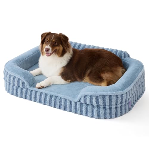 LE SURE Cute Dog Beds Large Sized Dog, Orthopedic Waterproof Large Pet Bed with Sides, High Back Non-Slip Bottom and Egg-Crate Foam Pet Couch Sofa with Washable Removable Cover, Blue - color: Blue, size: 35.0"l X 25.0"w X 7"th