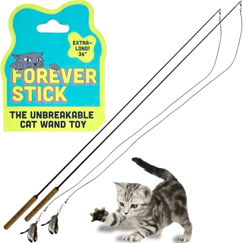 Forever Stick 2-Pack - The Unbreakable Cat Wand Toy, Durable Cat Toy Wand, Extra Long Cat String Toy, Cat Fishing Pole Toy for Bored Indoor Adult Cats, Cat Stick Toy, Cat Feather Wand, Cat Teaser Wand - size: Forever Stick 2-Pack
