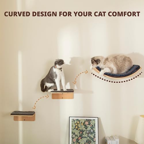 LIORCE Cat Wall Shelf with Two Steps - Curved Cat Shelves and Perches for Wall (Large Size) - Wall Mounted Cats Furniture for Sleeping, Playing, Climbing, and Lounging