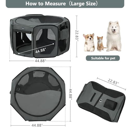Nasonet Dog Playpen, Cat Dog Crate Portable Pet Exercise Cage Kennel House Puppy Playpen Animal Playpen Indoor/Outdoor, Water-Resistant Kennel Tent with Traveling Bag (Grey, Large)