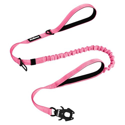 Heavy Duty Tactical Dog Leash, 5 FT Bungee Shock Absorption Leash with 2 Padded Handles, Quick Release Metal Clip, Car Seatbelt, No Pull Training Lead for Large Medium Dogs（Pink） - color: Pink