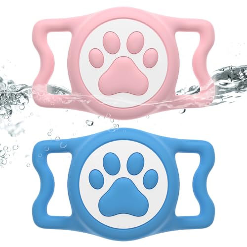 for AirTag Dog Collar Holder, Dog Air tag Holder, IP68-Waterproof | Lightweight Silicone | Anti-Lost | Ultra-Durable | Compatible with Apple AirTags (Pink+Bule) - color: Pink+Bule