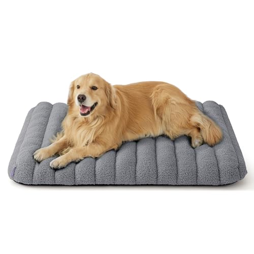 LE SURE Cute Orthopedic Dog Bed for Extra Large Dogs, XL Waterproof Chic Flat Pet Beds with Removable Washable Cover, Fuzzy Thick Egg Crate Foam Pet Mat for Indoor Use (44" x 32", Grey) - color: Grey, size: 44"L x 32"W x 4"Th
