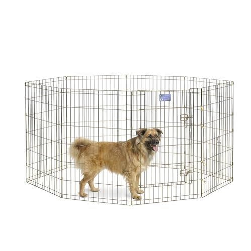 MidWest Homes for Pets 36-Inch Exercise Pen, for Indoor and Outdoor Use, 16 Sq Feet of Play, Single Door Folding Dog Pen, with Large Door Opening & Secure Latch, Easy to Set Up, Foldable Dog Playpen - color: Gold Zinc w/ Door, size: 36" H
