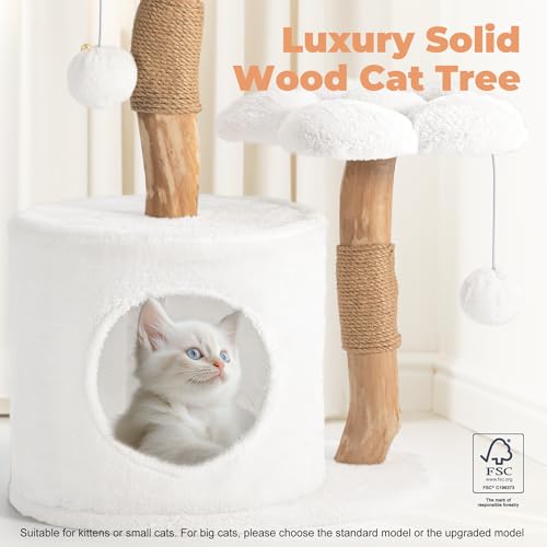 Easyego Modern Cat Tree, 26.3" Aesthetic Wood Cat Tree Tower, Luxury Cat Condo with Scratching Posts and Flower Platforms, Cat Furniture, Pure White - color: Pure White, size: 26.3''