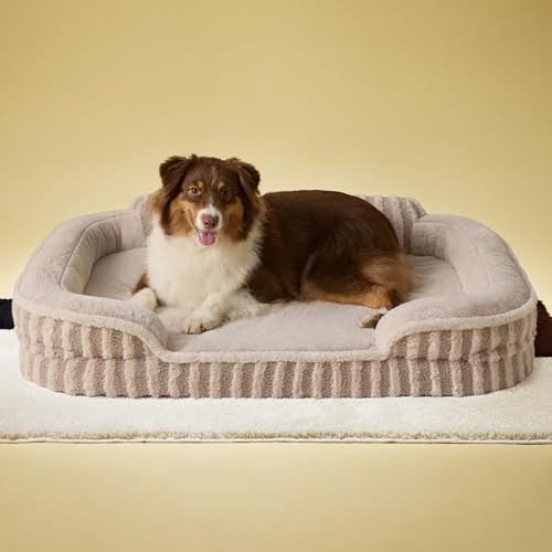 LE SURE Cute Dog Beds Large Sized Dog, Orthopedic Waterproof Large Pet Bed with Sides, High Back Non-Slip Bottom and Egg-Crate Foam Pet Couch Sofa with Washable Removable Cover, Hazel - color: Hazel, size: 35.0"l X 25.0"w X 7"th