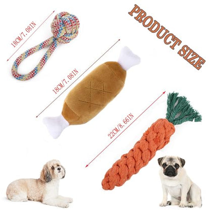 3PCS Natural Cotton Rope Toys for Small Dogs and Puppies, Dog Dental Care Chew Toys for Teething,Anxiety Relief, Helps Clean Teeth & Prevent Furniture Destruction(Chicken Leg Set) - color: Style D(Chicken Leg Set)