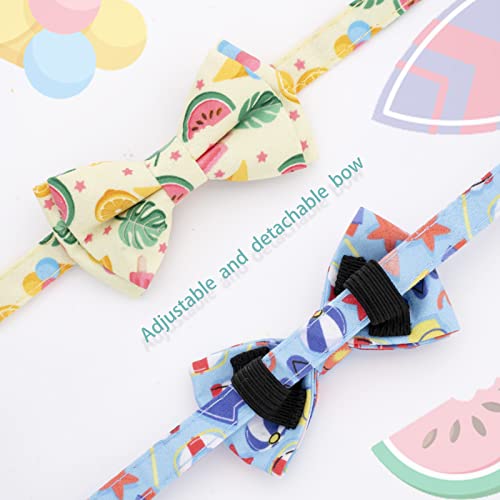 Faygarsle 2 Pack Cute Cat Collar with Bell Breakaway Bowtie for Male Female Cats Soft Fancy Blue Yellow with Ice Cream Sea Pattern Summer Cat Collar for Boy Girl Cats - color: Beach&Sea