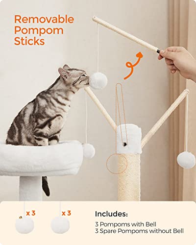 Feandrea Cat Tree with Litter Box Enclosure, 59-Inch Modern Cat Tower, 2-in-1 Condo with Scratching Posts, Washable Removable Cushion, Greige UPCT113G01 - color: Greige