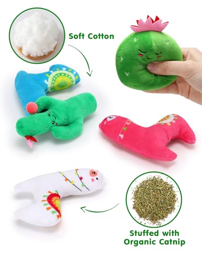 CiyvoLyeen Cactus Llama Catnip Toys 5Pcs Chew Interactive Toy for Cat Lover Cute Birthday Gift Indoor Kitty Bite Pet Supplies - color: Cactus Llama - 5Pcs