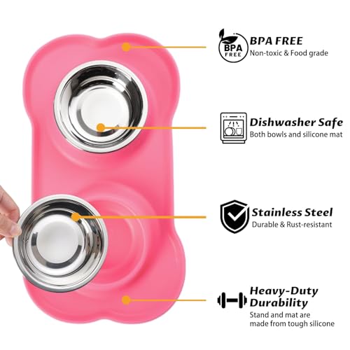 Pet Dog Bowls 2 Stainless Steel Dog Bowl with No Spill Non-Skid Silicone Mat + Pet Food Scoop Water and Food Feeder Bowls for Feeding Small Medium Large Dogs Cats Puppies (Gray, Extra Large) - color: gray, size: Extra Large
