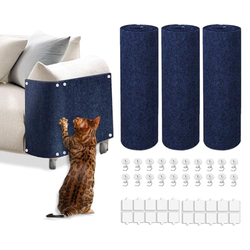 Cat Scratch Mat, 3PCS 39.4"x11.9" DIY Trimmable Self-Adhesive Cat Scratching Mat, Couch Protector from Cats Claw, Indoor Furniture Protector for Cats Scratching (Dark Blue) - color: Dark blue