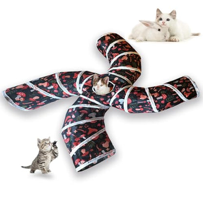 EGETOTA Cat Tunnel for Indoor Cats Large, with Play Ball S-Shape 5 Way Collapsible Interactive Peek Hole Pet Tube Toys, Puppy, Kitty, Kitten, Rabbit (S4 - Mushroom) - color: S4 - Mushroom