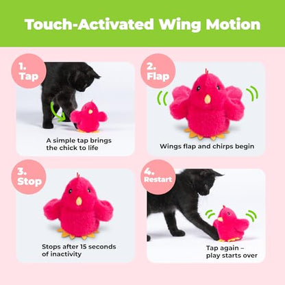 Catify Best Pet Supplies Flapping Duckling, Chick & Bird Cat Toy - Motion-Activated Wings Realistic Chirps, Catnip-Infused Plush, USB Rechargeable Indoor Cats & Kittens, Self-Play Enrichment - Fuchsia - color: Flapping Chick Fuchsia