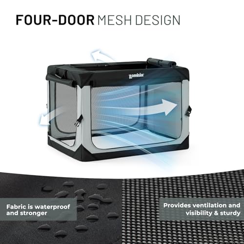 ZOMISIA Collapsible Dog Crate for Medium Dogs - 30 Inch Portable Dog Travel Crate Soft Sided with Breathable Mesh Windows, Foldable Dog Kennel for Indoor and Outdoor, Grey - size: 30.0"L x 21.0"W x 21.0"H