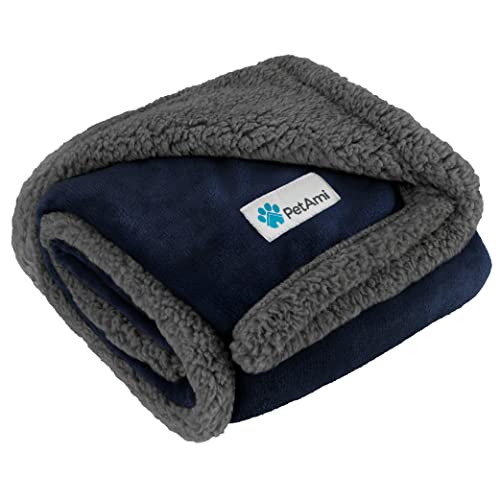 PetAmi Dog Blanket for Small Medium Dogs, Pet Bed Blanket Cat Puppy Kitten, Fleece Furniture Couch Cover Protector Sofa Car, Soft Sherpa Dog Throw Plush Reversible Washable, Mini 29x40 Blue Gray - color: Navy/Gray Sherpa, size: Medium - 29 X 40 Inches