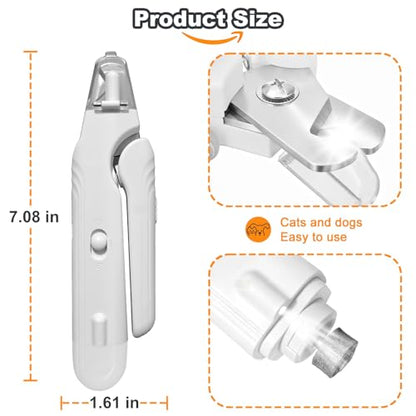2-in-1 Dog Nail Grinder & Dog Nail Clippers Trimmers for Large Medium Small Dogs Cats Pets Claw Trimmer with LED Lights (White) - color: White