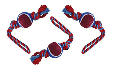 Dog Rope Toy with Tennis Ball (11”) – Strong Tug Toys for Dogs for Interactive Play & Bonding – Non-Abrasive Felt Dog Tennis Balls w/Rope for Puppies & Moderate Chewers – 3-Pack Red - size: 3 set Rope Dog Toy Red Ball