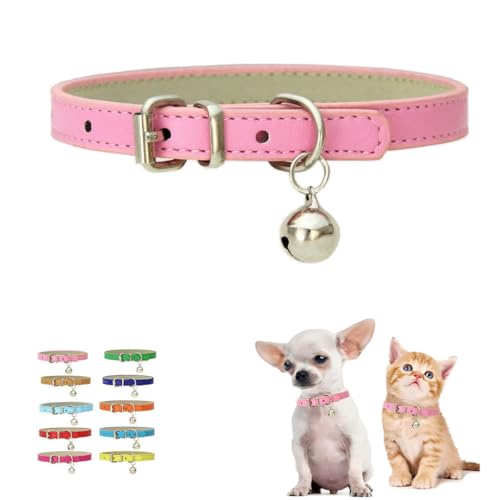 Pink Extra Small Dog Collar with Bell, Puppy Collar Girl Cat Bell Collar Faux Leather PU Adjustable for XXS Xs Small Pet Dogs Animal Kitten Litter Tiny Girls Boys Male Female,XSmall - color: Pink, size: XS for Neck 8"-10.5"