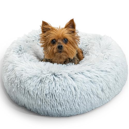 Best Friends by Sheri The Original Calming Donut Dog Bed for Extra-Small Dogs up to 10 lbs, Shag Faux Fur, Frost Gray, 18" x 18" - color: Frost Shag, size: X-Small