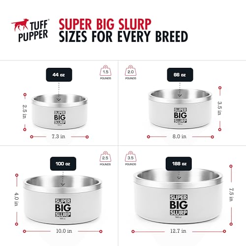 Tuff Pupper Heavy Duty Insulated Dog Bowl | Double Wall Stainless Steel Dog Food Dish | Non-Slip Spill Proof Dishwasher Safe Cat Bowl | Water Dish for Feeding Large Medium Small Pets (188oz, White) - color: Snow White, size: 188oz