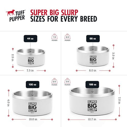 Tuff Pupper Heavy Duty Insulated Dog Bowl | Double Wall Stainless Steel Dog Food Dish | Non-Slip Spill Proof Dishwasher Safe Cat Bowl | Water Dish for Feeding Large Medium Small Pets (188oz, White) - color: Snow White, size: 188oz