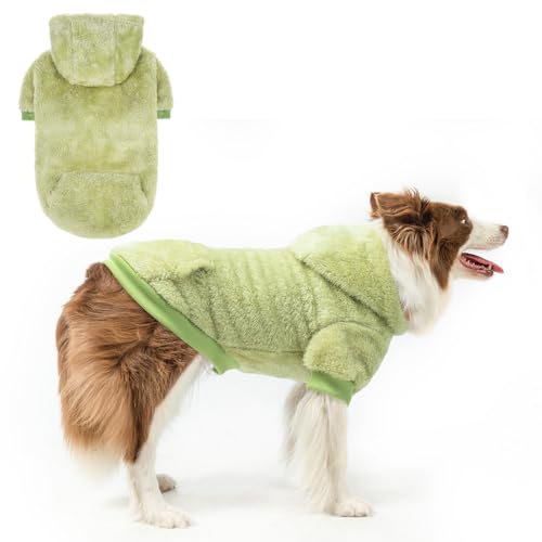 SCENEREAL Fleece Dog Sweaters Hoodie for Small Medium Large Dogs Girls Boys, Plush Fuzzy Dog Clothes Hoodies with Leash Hole, Winter/Fall Puppy Cold Weather Coat, Sherpa Hooded Sweatshirt, Green ML - color: Green, size: Medium-Large