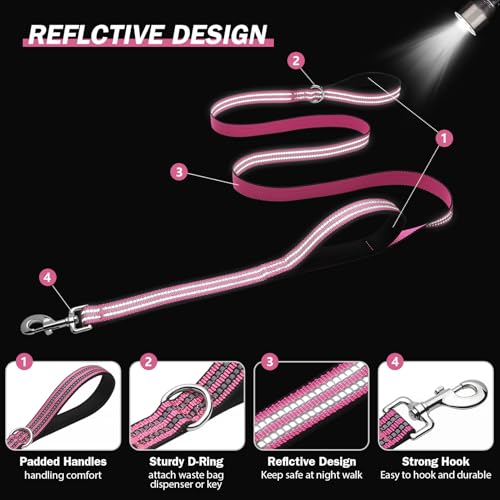 Hikiko Heavy Duty Dog Leash Strong Two Padded Soft Handles Dog Leash for Medium and Large Dogs (Pink,6FT) - color: Pink, size: 1 in x 6 ft