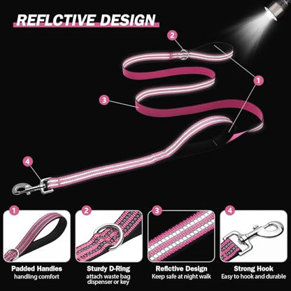 Hikiko Heavy Duty Dog Leash Strong Two Padded Soft Handles Dog Leash for Medium and Large Dogs (Pink,6FT) - color: Pink, size: 1 in x 6 ft
