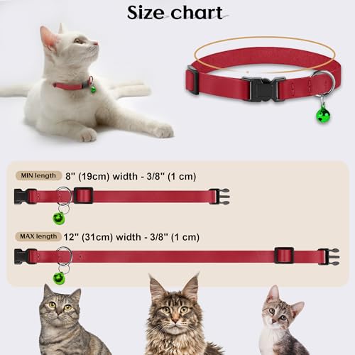 Breakaway Cat Collar with Bell - Leather Adjustable Kitten Collars with Safety Quick Release Buckle - Soft Small Pet Collars for Girl & Boy Cats (Red) - color: Red