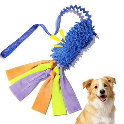 Squeaky Dog Tug Toy, Interactive Tug of War Rope Toys for Small Medium Large Dog, Soft Chenille Chewing Dog Rope Toys for Puppy Training and Play Games - color: Blue
