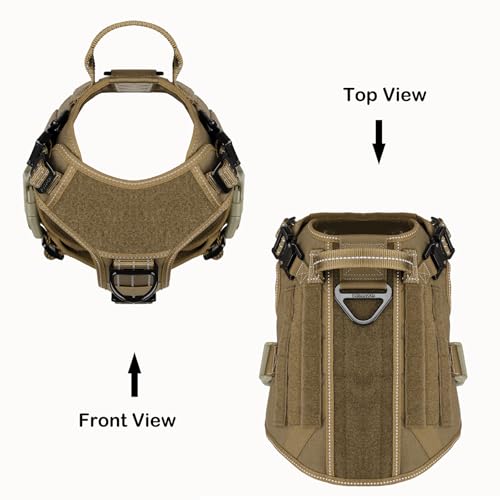 ICEFANG Tactical Dog Harness, Medium Size,2X Metal Buckle,Working Dog MOLLE Vest with Handle,No Pulling Front Leash Clip,Hook and Loop Panel (Brown,M (Pack of 1)) - color: Brown, size: Medium (Pack of 1)