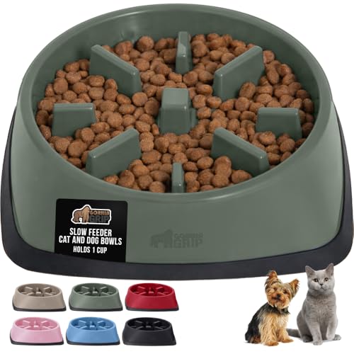 GORILLA GRIP® Patented BPA Free Slow Feeder Dog Bowls, Interactive Puzzle Toy for Dogs and Cats Food Training Enrichment, Keeps Pets Busy and Prevents Puppy Overeating, Small Breeds, 1 Cup, Sage Green - color: Sage, size: 1 Cup
