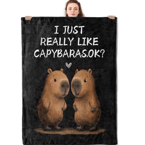 Funny Capybara Quote Blanket, Cute Animal Humor Flannel Throw Blankets, 40"x50", Soft Warm Lightweight Fuzzy Cozy Throws for Couch Bed Sofa Decorative Gifts for Pet Lover Men Women Kids, Black - color: Capybara, size: 40x50 inch