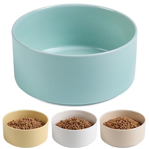 Dog Bowls, Non Slip Heavy Ceramic Dog Food and Water Bowl with Silicone Base, Pet Feeding Bowl for Puppies, Small and Medium Dogs (Glossy Light Green, 6 Inches) - color: Glossy Light Green, size: 6 Inches