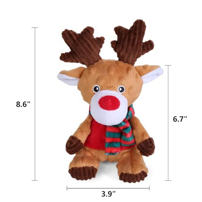 Blnboimrun Christmas Reindeer Plush Dog Toy with Squeaker, Holiday Chew Toys for Puppy Teething, Interactive Stuffed Animal with Crinkle Paper for Small Medium Dogs, Best Gift for Pets - color: Brown Reindeer