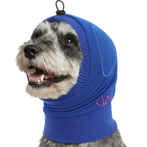 Adjustable Dog Calming Hoodie, No Shake Ear Wraps for Dogs with Sound-Absorbing Pads, Strechy & Soft Dog Ear Muffs Noise Protecion, Pet Head Covers for Thunder, Firework, Separation, Hematoma - color: Royal Blue, size: Small