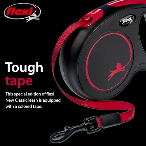 FLEXI New Classic Tape Retractable Dog Leash for Medium Dogs Upto 30-55 lbs. – 16 ft., Black Red |Tangle Free Pet Walking Leash with One-Handed Brake, Pause, Lock |German Quality Product - color: Black Fire, size: Medium - 16 Feet (Tape)