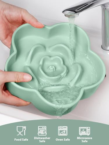Ceramic Slow Feeder Dog/Cat Bowl, Anti-Choking Food Bowl, 8" 11.3oz for Medium, Large Breeds, Plum Puzzle Design, Non-Slip Silicone, Dishwasher and Microwave Safe, Green - color: Green
