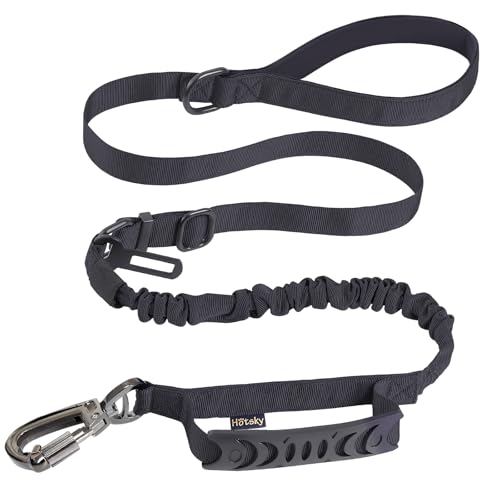 Hotsky Tactical Dog Leash Heavy Duty for Medium Large Dogs that Pull,4-6Ft Strong Bungee Shock Absorbing No Pull Dog Leash with Padded Double Handle and Car Seatbelt,Black - color: Bungee(4-6FT,M/L),Black, size: Medium / Large