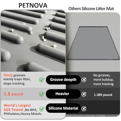 Silicone Cat Litter Mat with Deep Grooves - Waterproof & Easy-Rinse Design Traps Litter to Keep Floors Clean and Save You Cleaning Time - color: Grey, size: Small 24x15 Inch