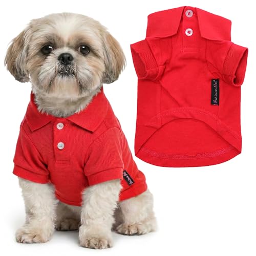 Parisian Pet Dog Polo Shirt – Classic Red Cotton Pet Apparel with Collar & Buttons, Soft Breathable Puppy T-Shirt, Cute Dog Clothes - Ideal Summer Clothes for Medium Dogs - Shirts for Dogs Boy Girl - color: Red Polo, size: M
