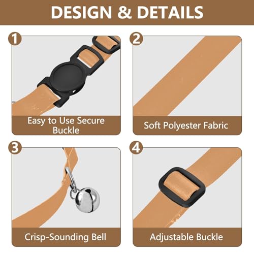 Sand Brown Cat Neck Collar, 2 Pack Small Dog Collar with Bell - color: Sand Brown