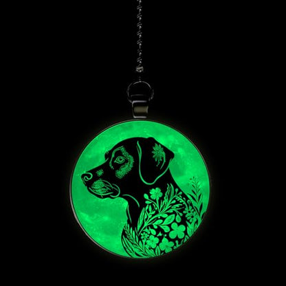 Black Labrador Flower Moon Dog Breed Glow in the Dark Ceiling Fan and Light Pull Chain Pendant Single Sided
